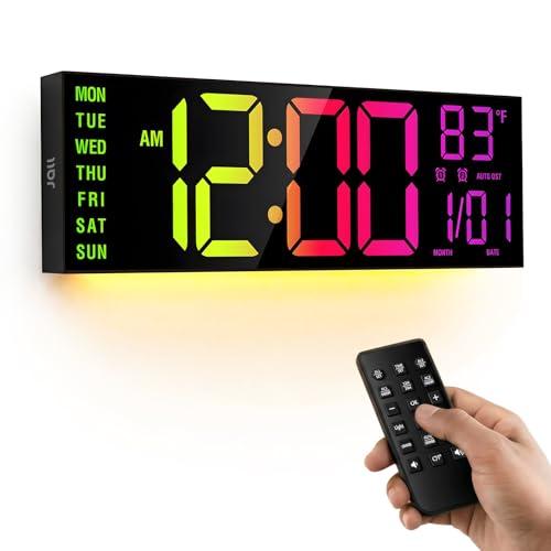 JALL 13" Large Digital Wall Mount Clock, Count Down Timer, Alarm, Big LED, DST, Temperature for Living Room Classroom Desk, Xmas, Birthday Gift for Senior Mom Dad