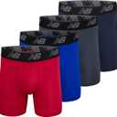 New Balance Men's Mesh 5" No Fly Boxer Brief (4 Pack) (Medium, Team Royal/Team Red/Pig/Thunder)