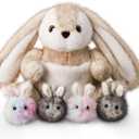 Niuniu Daddy 20" | 5Pcs Bunny Stuffed Animals Family Set, Mommy Rabbit Plush with 4 Babies Toys, Cute Large Body Pillow for Girls Boys Adults with Easter Birthday Party Presents