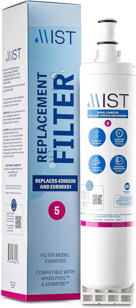 Mist EDR5RXD1 Refrigerator Water Filter Replacement for EveryDrop Filter 5, Whirlpool 4396508, 4396510, WF-NL240, Kenmore 46-9010  NSF 42 Certified  1 Pack