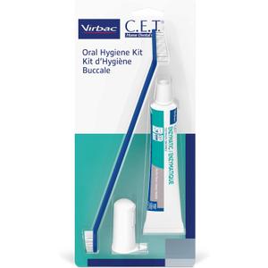 Virbac C.E.T. Oral Hygiene Kit for Cats and Dogs | 3 Piece Set with Dual Ended Toothbrush, Fingerbrush, and Poultry Flavor 2.5 oz tube of Toothpaste | Remove Plaque & Tartar Buildup