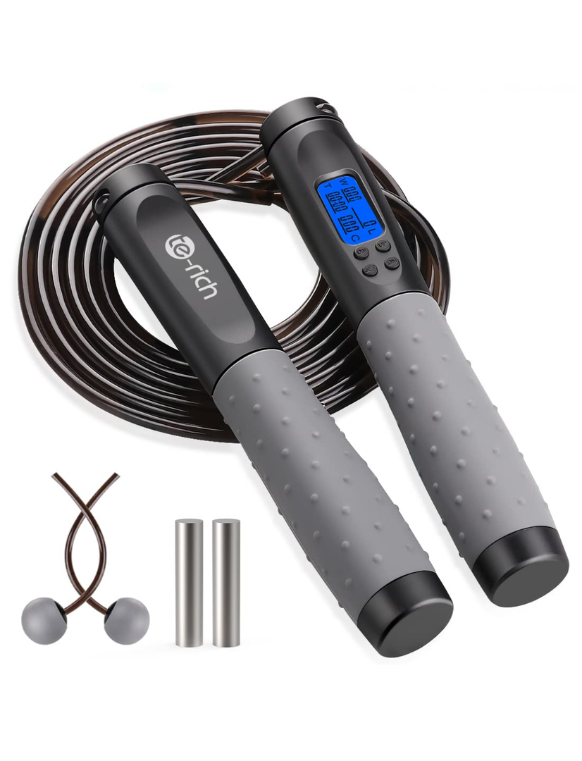Te-Rich Jump Rope, Weighted Jump Rope for Fitness, Skipping Rope with Counter - Heavy Handles, Adjustable Length - Cordless Jumping Rope for Men Women Kids Fitness Exercise Training