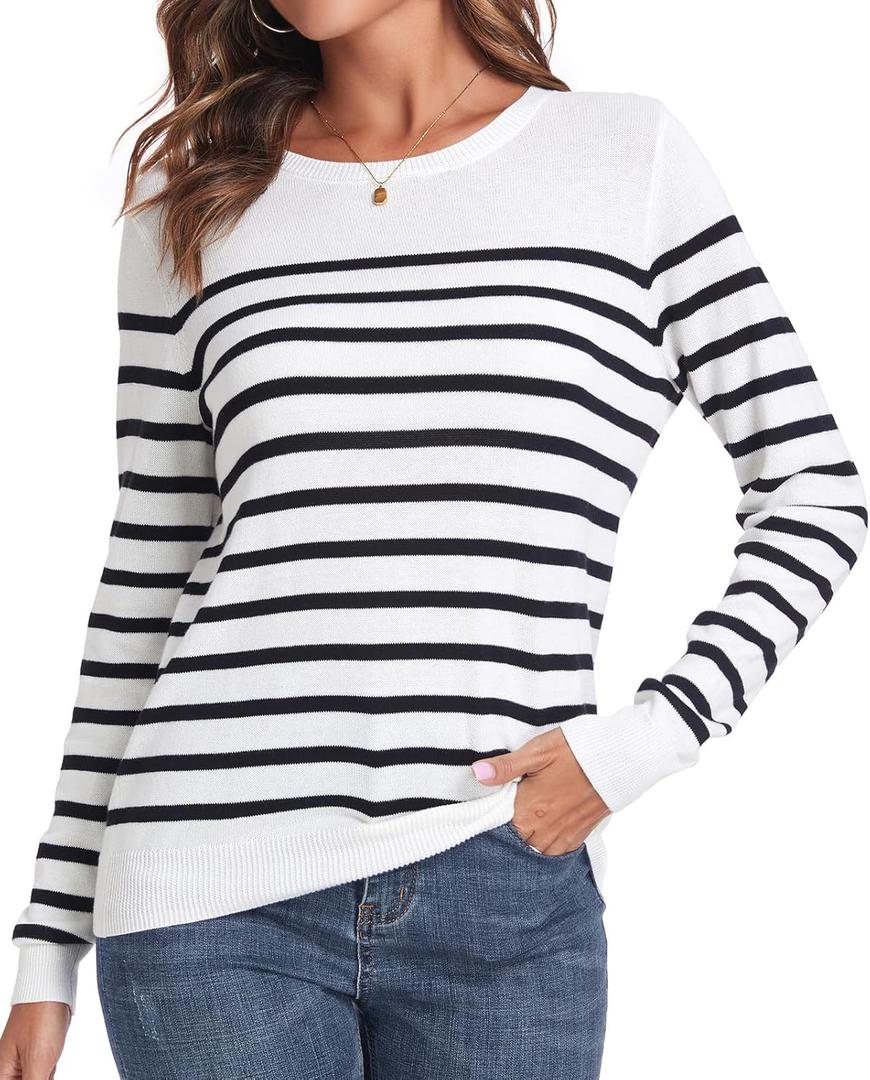 QUALFORT Women's Sweater 100% Cotton Long Sleeve Pullover Sweater Soft Lightweight Knit Tops 2025 (XL)