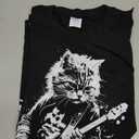 Distressed Cat Playing Guitar Punk Rock & Roll Vintage Long Sleeve T-Shirt. Size L