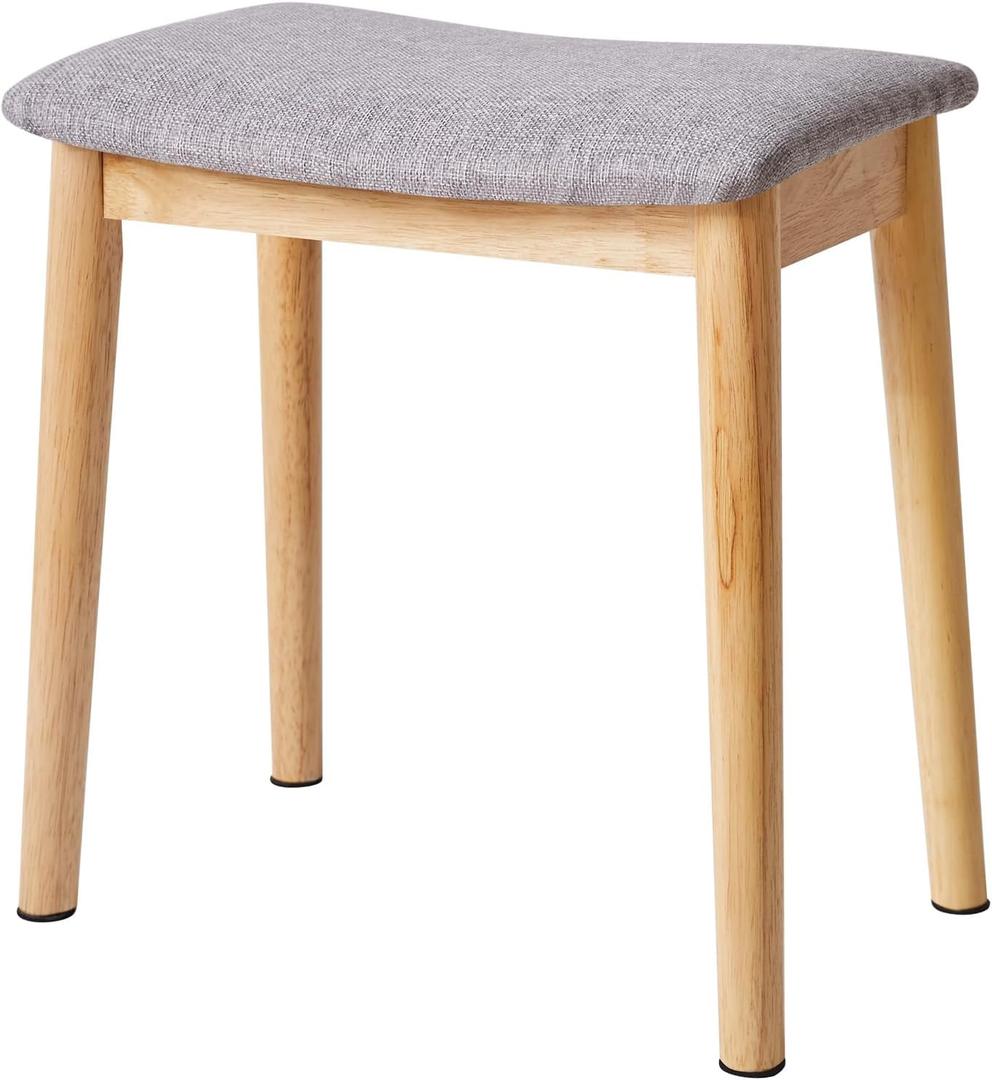 IBUYKE Saddle Cushion Vanity Stool Chair, Foot Rest Stool with Solid Wood Legs, Modern Vanity Bench Ottoman for Piano, Upholstered Seat for Bedroom, Entryway, Wooden Legs&Light Gray WBD007NG