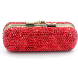 Bling Rhinestone Crystal Lipstick Case Holder Organizer bag Cosmetic Storage for Women's Lipstick Jewelry Kit (Red)