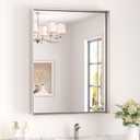 Keonjinn 24 x 32 in Brushed Nickel Bathroom Mirror for Wall, Silver Rectangular Metal Framed Vanity Mirror for Bathroom Sink Square Corner Aluminum Alloy Modern Rectangle Mirror(Horizontal/Vertical)