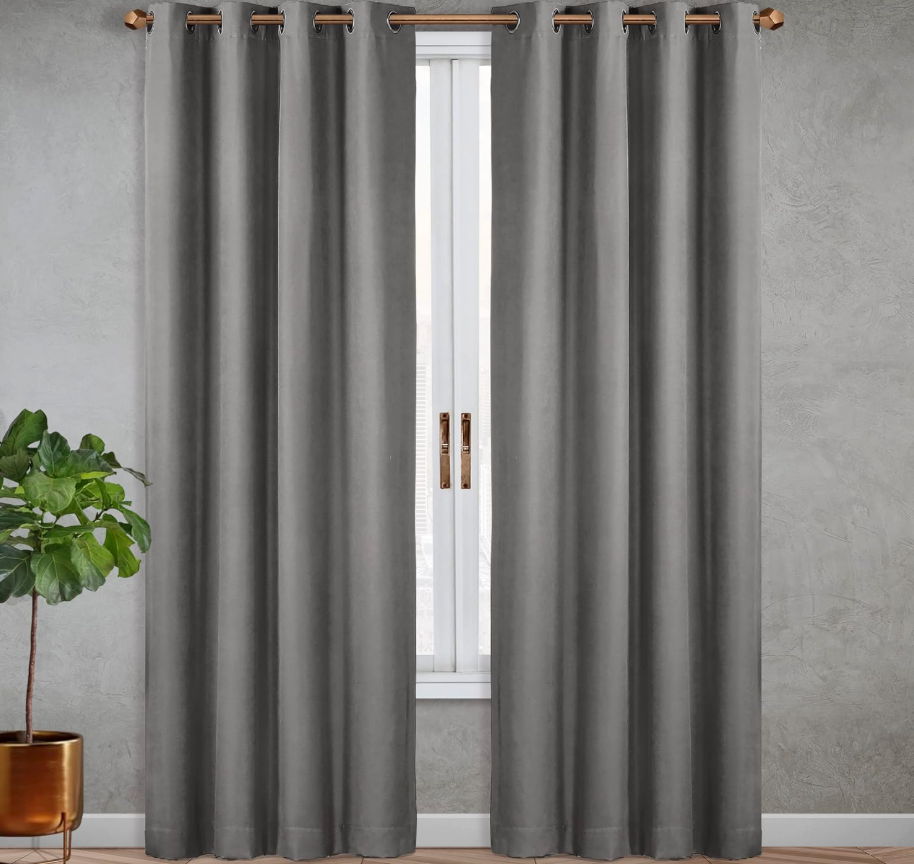SUN+BLK Nantes Luxury Insulated Total Blackout Grommet Single Curtain Panel, Noise Reducing, Light Blocking, Grey, 52x63