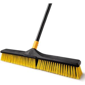 Yocada 24 inch Push Broom Brush 65.3 inch Long Handle Stiff Bristles Heavy-Duty Outdoor Commercial Broom for Cleaning Bathroom Kitchen Patio Garage Deck Concrete Wood Stone Tile Floor