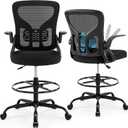 Drafting Chair for Standing Desk, Tall Office Chair with 22"-30" Seat Height &7" Lift Footrest Ring, Ergonomic Executive Mesh Computer Counter Stool with Lumbar Support &Flip-up Arms for Artist