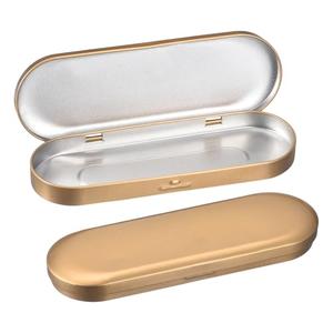 uxcell 2 Pcs Metal Tin Box Container, 6.9x2.4x0.7 Inch Oval Empty Hinged Lid Box Mini Portable Storage Containers for Candy Drawing Pin Crafts, Champagne