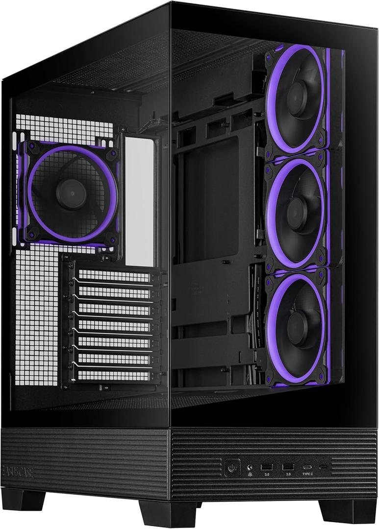 ASUS A31 PLUS Black ATX pc case (hidden-connector motherboards, 360mm radiators and 380mm graphics cards, four pre-installed ARGB fans, clean cable management)