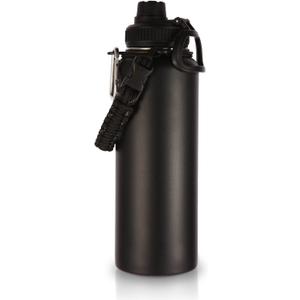 Volhoply Insulated Water Bottles Bulk 4 Pack, 40 oz Stainless Steel Sports Bottle with Paracord Handle & Spout Lid, Double Walled Metal Travel Water Cups with Wide Mouth for Cold Drink(Black, 3 Set)