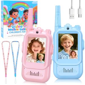 Video walkie-Talkie, 2 Sets of Rechargeable walkie-talkies, Voice Converter, 1000 feet Communication Range, Indoor Entertainment, Camping, Traveling, Birthday Gift (Blue/Pink)