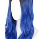 Topcosplay Blue Wig for Kids Girls Long Wavy Wig Halloween Costume Cosplay Wig Black Roots
