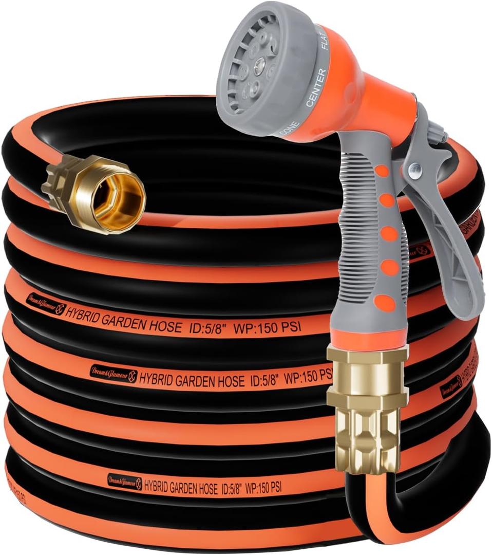25FT Flexible Garden Hose,Upgraded Hybrid Water Hose,Durable 5/8" Kink Free Outdoor Yard Car Wash Hose,Solid Brass Connectors