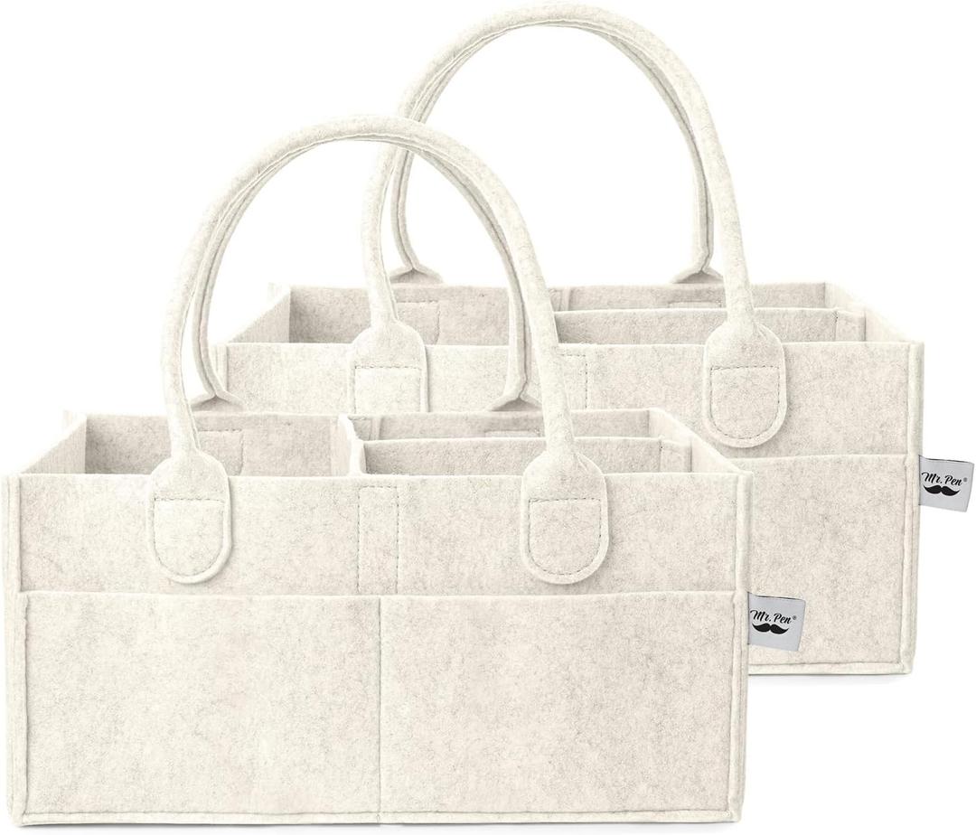 Mr. Pen- Baby Diaper Caddy Organizer, 2 Pack, Beige, Baby Caddy Organizer with Handle, Compact Size, Collapsible & Portable