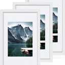 Hongkee 8x12 White Picture Frames set of 3, Made of Wooden and Glass Photo frame - Displays 6x8 Picture with Mat or 8 x 12 Poster without Mat, Desktop & Wall Collage Frame set