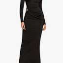 Women's Long Sleeve Ruched Bodycon Maxi Dress Fall Winter Formal Elegant Cocktail Party Dresses, L, Black