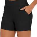 Bonneuitbebe Women's Swim Shorts High Waisted Bathing Suit Bottoms Swimwear Boyshort Swimming Swimsuit Board Shorts, Medium, Black 