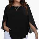 SCOMCHIC Plus Size Blouses for Women Summer Chiffon 3/4 Sleeve Tunic Tops Dressy Scoop Neck Casual Loose Flowy Shirts 3XL