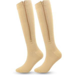 15-20mmHg Zipper Compression Socks for Women and Men - Support Knee High Socks for Nurses Travel Athletic (Large-X-Large, Skin Color)