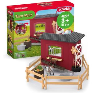 Schleich Farm World 31PC Goat Stable Playset with 2 Goat Figures and Accessories Farm Animal Toys for Boys and Girls Pretend Play Barn Toy for Imaginative Play - Toddlers, Kids Ages 3+ | 42726