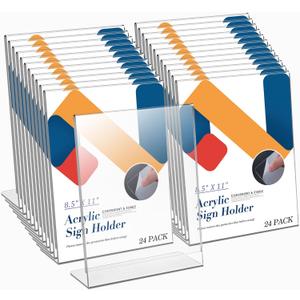 Relx Acrylic Sign Holder 8.5 x 11, Slant Back Display Stand, Clear Frames Plastic Sign Holder for Store, Restaurant (24 Pack)