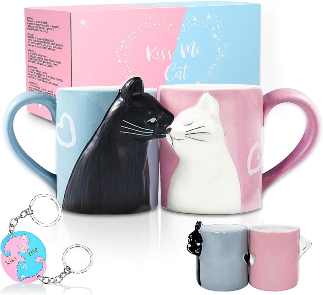 Couple Gifts Cute Kissing Cat Mug Matching Couples Stuff Ceramic Coffee Mugs for Wedding Gifts Anniversary Valentines Engagement Gifts for Couples Cat Lovers 12oz
