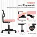 Sweetcrispy Small Desk Chair, Ergonomic Low-Back Mesh Rolling Work Swivel Chairs with Wheels, Armless Comfortable Seat Lumbar Support for Home, Bedroom, Study, Student, Adults,Classic Pink