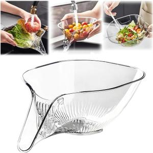 Multi-functional Drain Basket - 2024 New Fruit Cleaning Bowl with Strainer Container, Kitchen Sink Food Catcher Drainer Rinser Vegetable Washing Filter over the Colander (1PC, Clear)