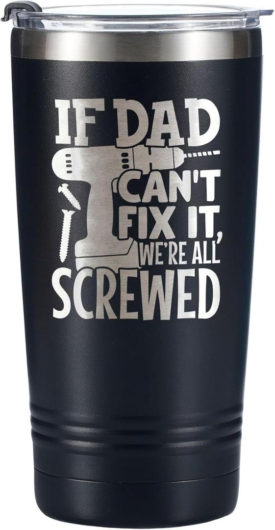 Onebttl If Dad Can't Fix It Tumbler, Funny Gifts for Father's Day, Birthday, Christmas from Daughter, Son, Wife, Stainless Steel Travel Mug 20oz (Black)