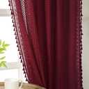 WAZZIO Boho Lace Curtains 63 Inches 2 Panel,Light Filtering Privacy Tassel & Geometry Crochet Semi Sheer Curtain Drapes for Bedroom Living Dining Room,Rod Pocket & Tassel,Burgundy Red