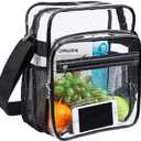Clear Bag Stadium Approved, Clear Crossbody Messenger Shoulder Bag with Adjustable Strap for Concerts, Sports Events (Black)
