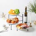 Kanwone 3 Tiered Serving Stand with White Porcelain Plates, 10" Round Tray, Dessert Table Display Set, Black Metal Stand, Versatile & Durable