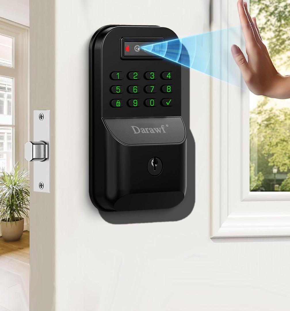 Keyless Entry Smart Deadbolt & Palm Recognition Vein Front Door Lock, Electronic Keypad Lock with Auto Lock, Bluetooth, APP Control, Digital Code, biometric, Password, Key, Easy Installation, Waterproof