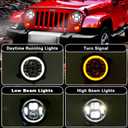 Tykick 9 Inch LED Headlights Round for Jeep Wrangler JL 2018 2019 2020 2021 2022 2023 2024 2025 Headlights Assembly With White Round Halo Daytime Running Lights,With Angle Adjustment Screw, 2 Packs