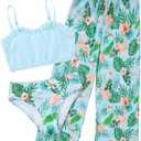 Vogseek 6-16T Girls 3 Pieces Bikini Bathing Suit with Rash Guard Pants Quick Dry Swimwear Cover-Up Sets (11-12 Years, Light Green)