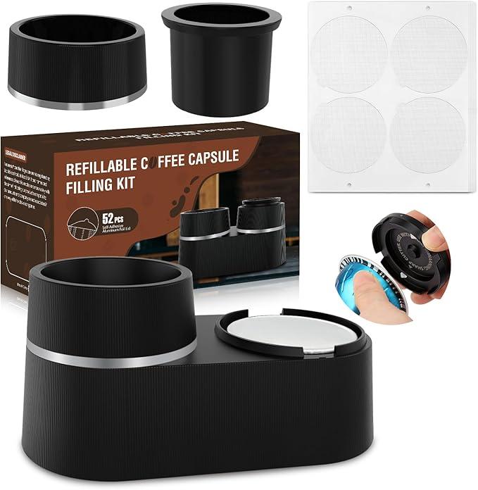 Pro Mael Reusable Pods Kit for Nespresso Vertuo, Refillable Coffee Pods with 52 Pcs Aluminum Foil Lids for VertuoLine Capsules, Compatible for VertuoPlus Espresso Machine (Pods not included)