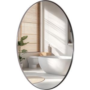 Brushed Nickel Oval Mirror,24 x 36 Inch Bathroom Mirror Brushed Nickel Stainless Steel Metal Frame, Oblong Mirror Pill Shaped Mirrors for Bathroom Wall Mount Horizontal or Vertical