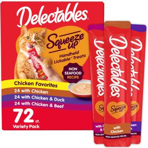 Delectables Squeeze Up Non-Seafood Variety Pack, Creamy Squeezable Puree, Lickable Wet Cat Treats, Grain Free, No Added Fillers, No By-Products, No Added Preservatives, 0.5 Ounces Tube, 72 Tubes Total (EXP 10/30/27)