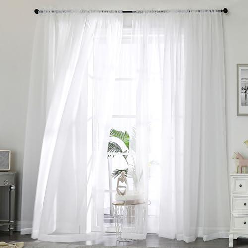 OWENIE Sheer White Curtains, Sheer Curtains 96 inches Long 2 Panels Set, Rod Pocket Voile Fimly Sheer Drapes for Living Room/Bedroom, 2pcs, Each 59" W x 96" L