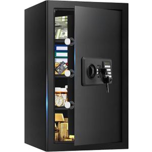 5.1 Cuft Large Home Safes Water and Fireproof with Digital Keypad & Key Lock, Fire Security Safes with 3 Removable Shelves, Anti-Pry Safe Box for Money Documents Jewelry, 23.62"H x14.96"W x 12.2"D