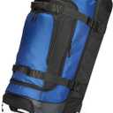 Amazon Basics 35-Inch Large Rolling Duffel Bag for Travel with Wheels and Handle, Durable Ripstop Polyester, 2 Layers of Space, Multiple Interior and Exterior Pockets, Blue
