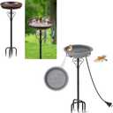 Heated Bird Bath for Winter/Summer, Powerful 100W Thermostat Control Water Heated BirdBaths Bowl for Outdoors with 5-Prong Metal Base Heated Bird Bath (Vintage Bronze+Grey)