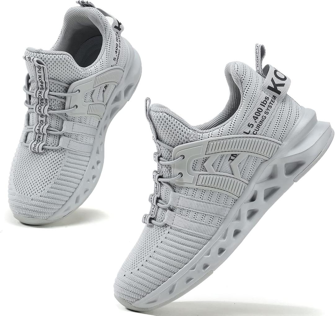 koppu Boys Girls Shoes Non-Slip Tennis Shoes Fashion Lightweight Breathable Kids Sneakers for Little Kids/Big Kids(Grey 4.5)