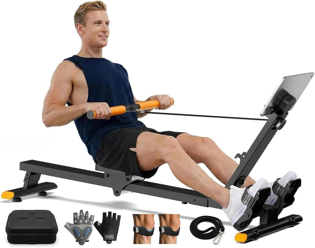 Rowing Machines for Home,Workout Equipment,Exercise Rower with Quiet Resistance,350LBS Capacity,LCD Monitor,Knee Pads, Workout Gloves&Extra Pull Rope for Full Body Exercise