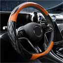 Couslcd 14.5-15 Inch Leather Steering Wheel Cover with Soft Padded Lining, Anti-Slip Comfort Grip, Universal Steering Wheel Protector for Most Cars, SUVs, Trucks (Orange)