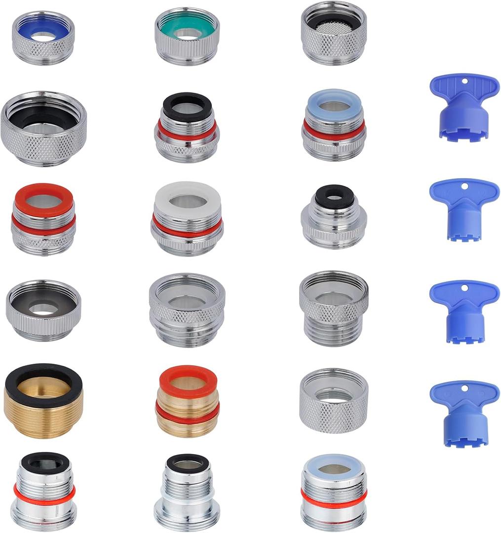 Hibbent 18 Pieces Faucet Adapter Kit, Brass Aerator Adapter Set for Faucet Tap with Removable Aerator to Connect Garden Hose, Adapter for Faucet Sink - Male/Female, Chrome