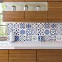 WALPLUS 24pcs 6" Peel and Stick Vinyl Backsplash Tiles Stickers Tile Paint Removable Waterproof Self-Adhesive Decals Vinyl Home Kitchen Bathroom Spring Easter Decoration (Spanish & Moroccan Blue)
